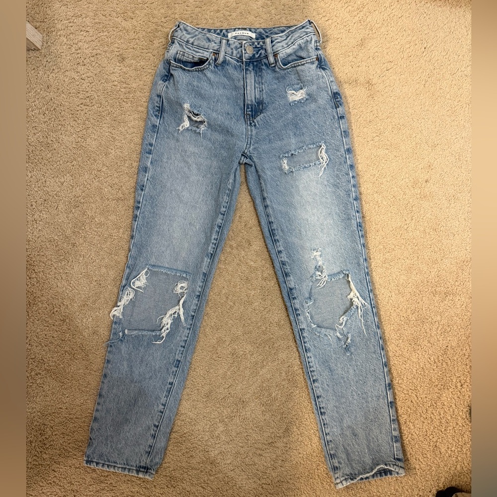 PacSun Light Blue Distressed Straight Leg Jeans